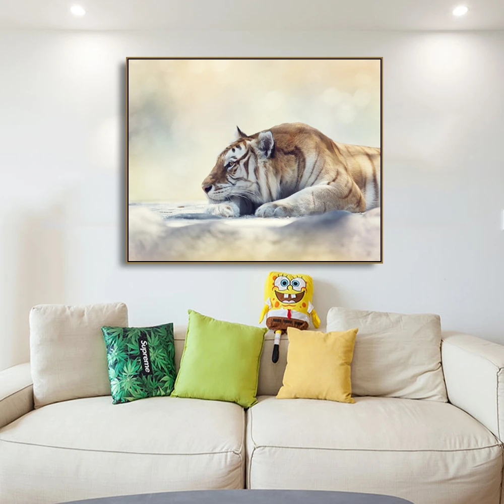 

Laeacco Canvas Calligraphy Painting Modern Wild Animal Posters and Prints Wall Artwork for Living Room Home Decoration Pictures