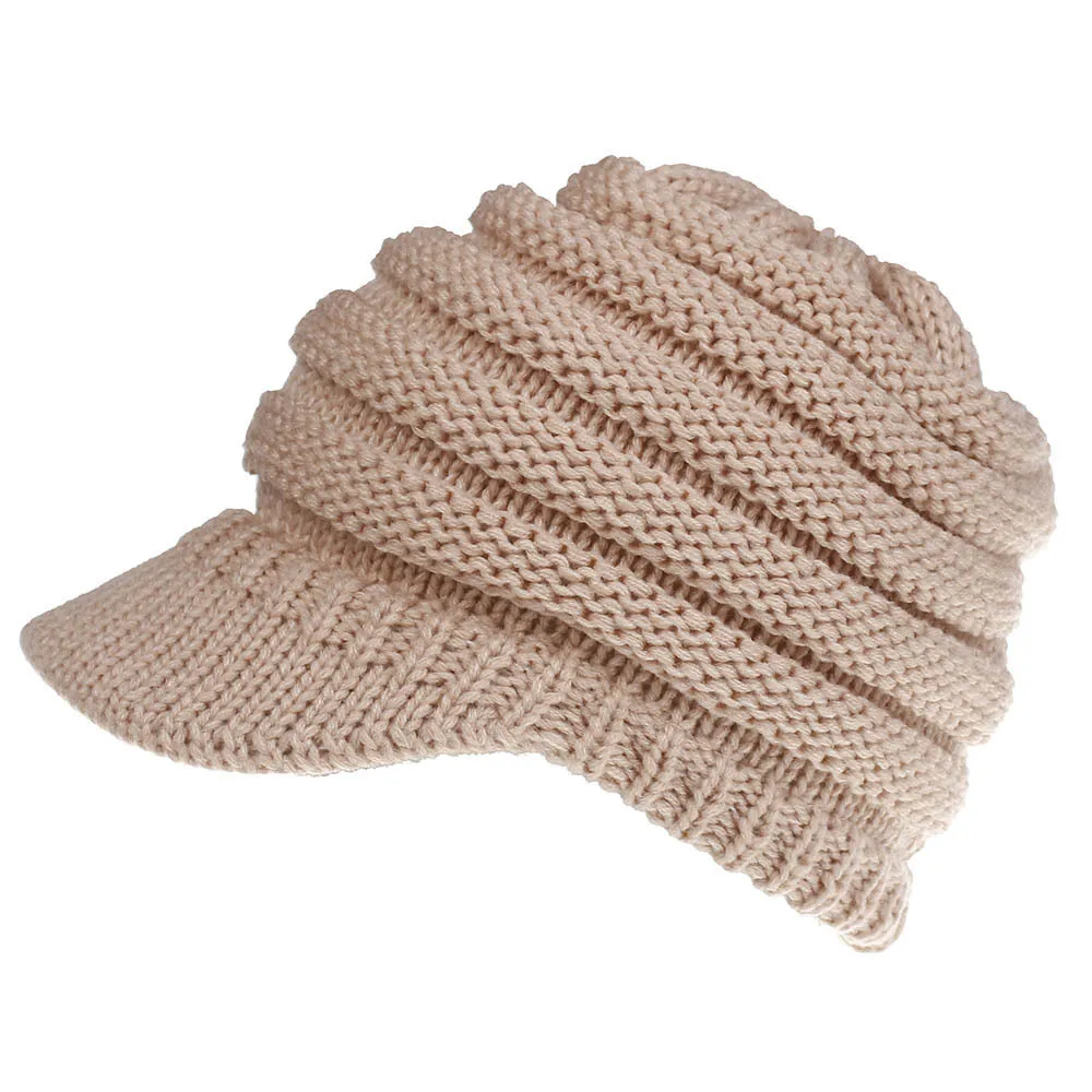 Зимние Шапки для девочек трикотажные акриловые Бейсбол шапки Для женщин белый теплая мягкая шляпа Повседневное одноцветное вязаный