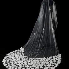 Alilove, свадебное платье невесты, вуаль, лепестки, вуаль с цветочным принтом, со шлейфом, супер-длинная вуаль, 3м, однослойная кружевная кромка, свадебная вуаль, дешево