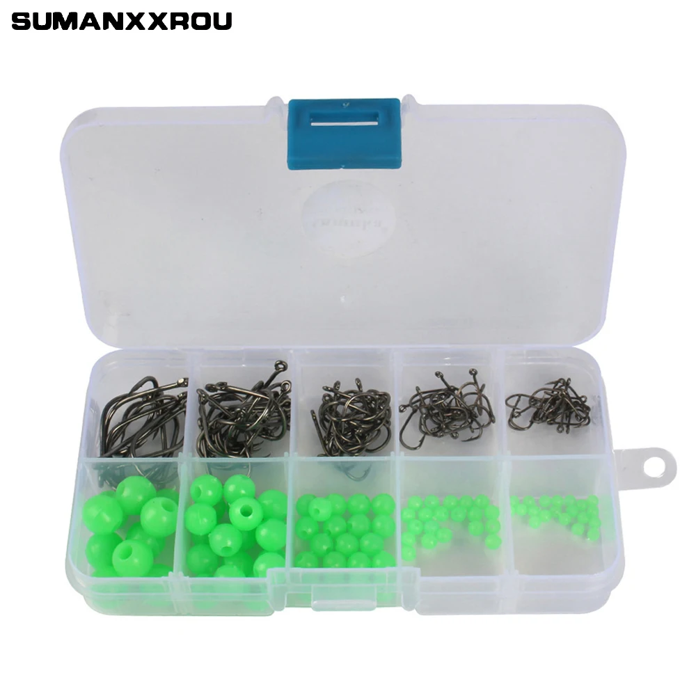 180pcs/box Luminous Lulu Jig Head Beads Fly Carp Fishing Hooks Kit Set Fishinghooks with Box Accessories Tools X24 | Спорт и