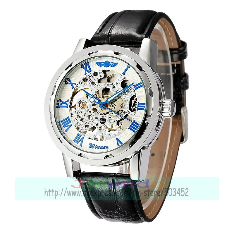 Механические часы скелетоны из натуральной кожи 30 шт./лот Winner 614|clock brand|watch clockhollow