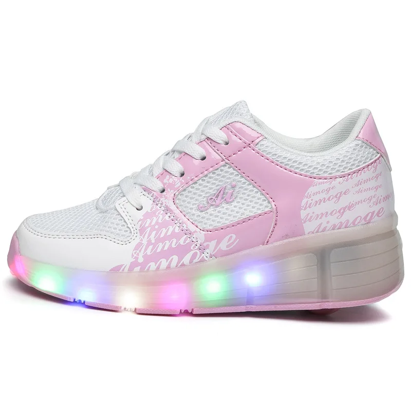 Eur27-37 Heelys Jazzy Junior Girls&boys LED Light Heelys Roller Skate Shoes for Children&kids Sneakers with Wheels Shoes - Цвет: Розовый