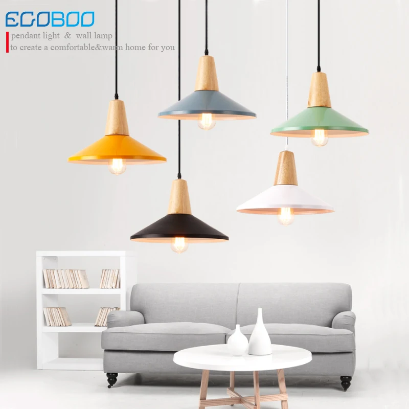 Single head Pendant Lights E27 lamp Wood And Iron Restaurant Bar Coffee Dining Room LED Hanging Light Fixture 100-240V AC