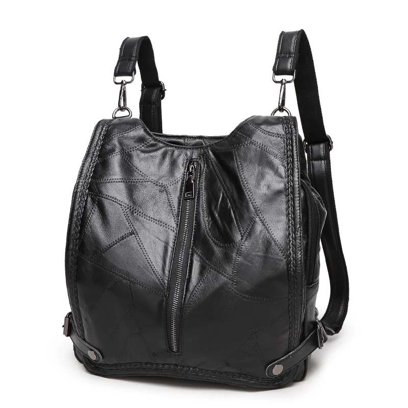 Wild fashion font b backpack b font female contracted trend Genuine leather stitching sheepskin casual shoulder