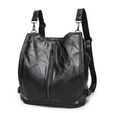 Contratado tendencia mochila femenina de moda salvaje costura de piel de oveja de cuero Genuino informal bolsa de hombro multi-método de respaldo de Las Mujeres