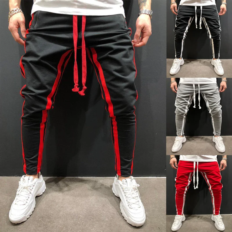 

Sweatpants Men Leisure and Fitness Patchwork Zipper Sweatpants Streetwear Trousers