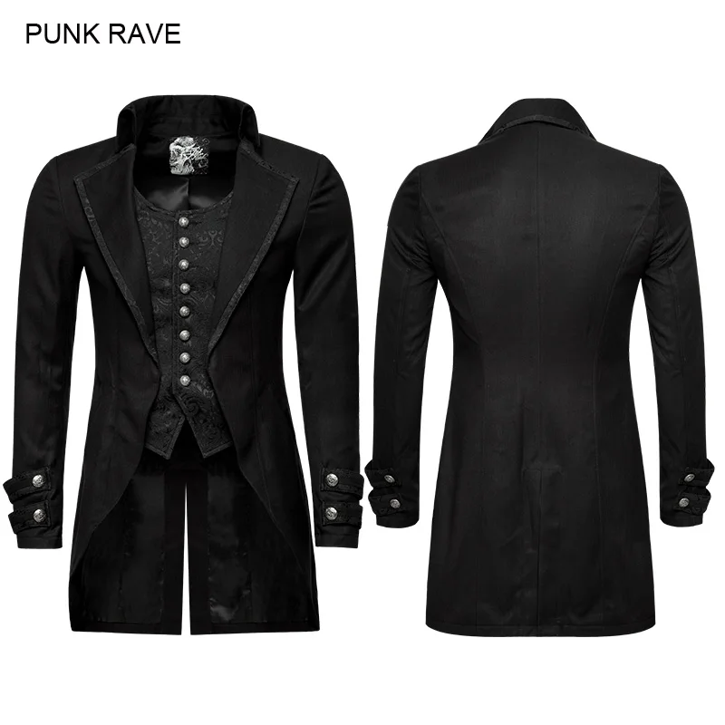 PUNK RAVE Men's Jackets and Jackets Steampunk Jacket Coat Gothic Fashion Coat Party Formal Wedding Trench Coat Stage Performance
