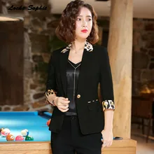 1pcs Women's Plus size Blazers coats 2019 Summer cotton blend Leopard Splicing Small Suits jackets ladies Skinny Blazers Suits
