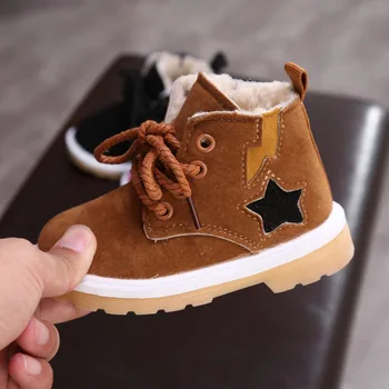 

Spring and Autumn Children's Girls Boys Snow Boots Plush and Ankle Boots Winter Riding Boots Lace Roman Boots Children's Shoes