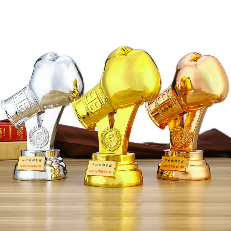 

New Fighting Trophy Model Customized Boxing Match Glove Award Resin Fighting And Sanda Trophy Cup Best Boxing Championship Gift