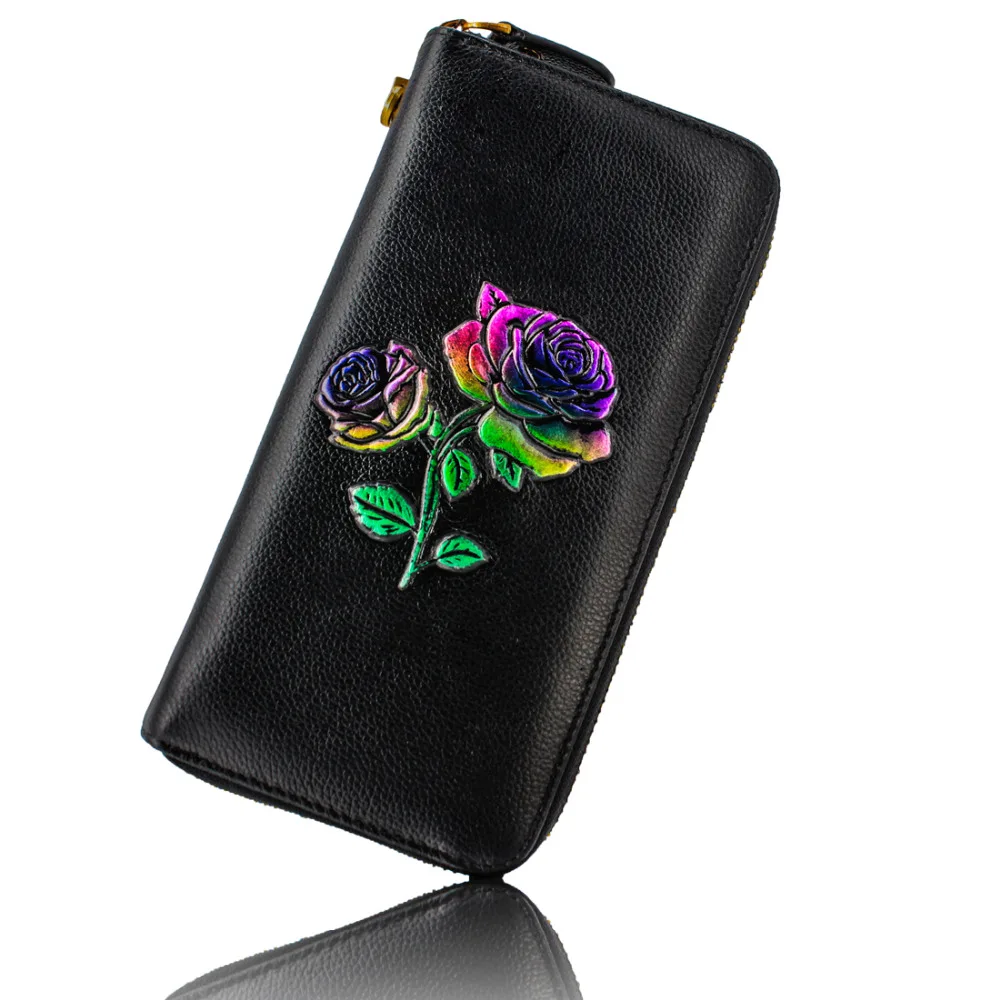 

Genuine Italian Leather banquet hand holding fashion rose wallet women's long genuine leather wallet purses bags