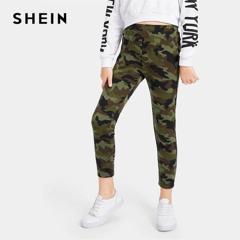 SHEIN Kiddie Elastic Waist Camo Print Casual Girls Pants 2019 Fashion Streetwear Straight Leg Trousers Girl Leggings Kids Pants SHEIN Kiddie Elastic Waist Camo Print Casual Girls Pants 2019 Fashion Streetwear Straight Leg Trousers Girl Leggings Kids Pants