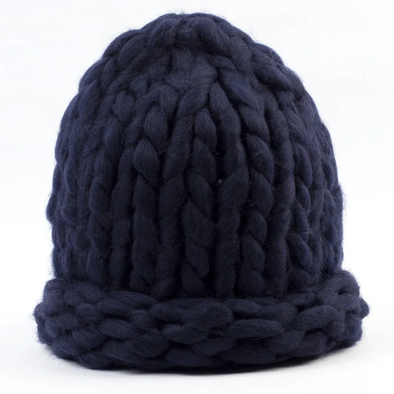 Geebro, зимняя женская теплая шапка бини ручной работы, толстая вязаная шапка, вязаные шапочки карамельного цвета, женские шапочки - Цвет: Navy