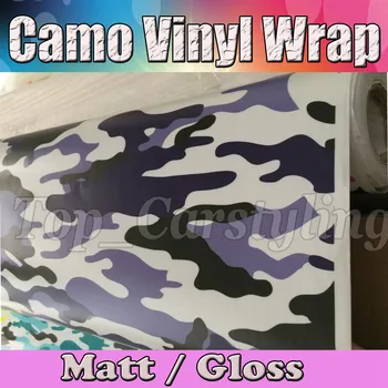 

Purple black white SNOW Camo for Car Wrap Air Bubble Free Ubran Arctic Camouflage Film Vehicle Graphic 1.52x10m/20m/30m