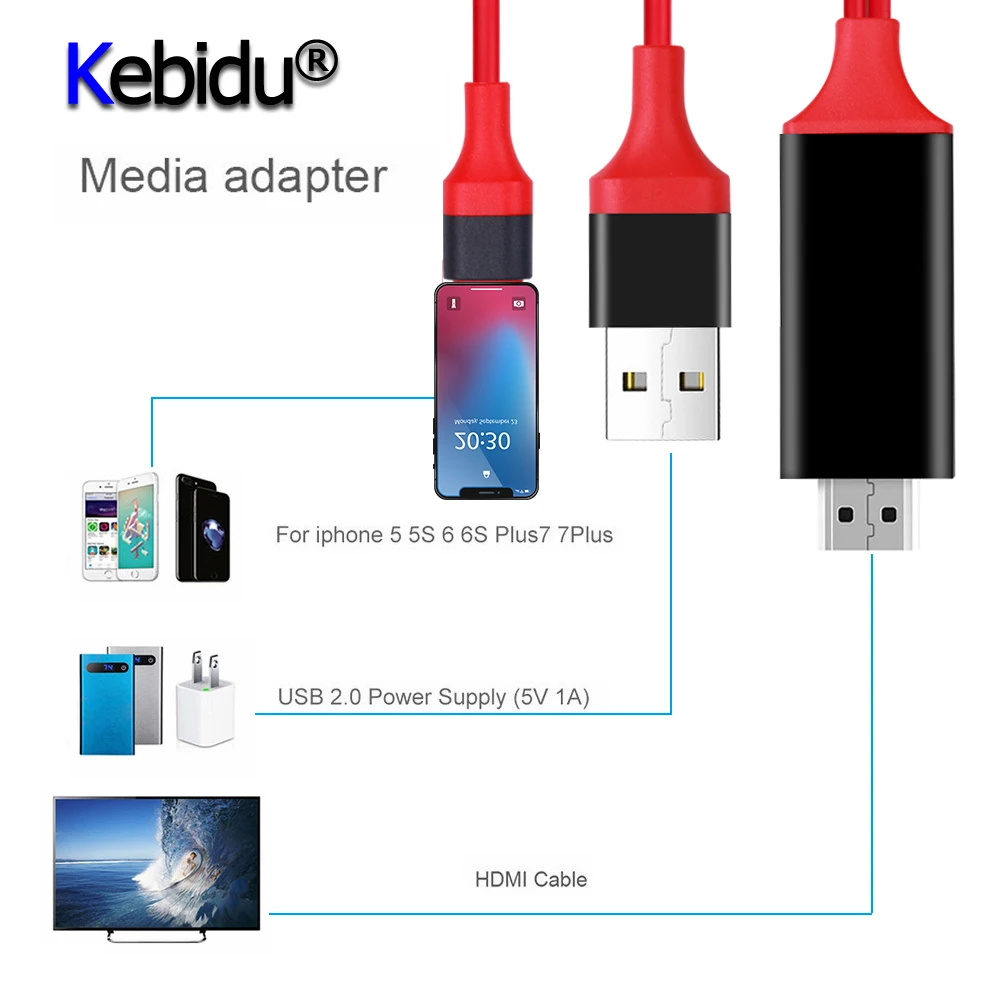 

Kebidu HDMI Cable Micro USB to HDMI For Lightning Adapter Converter Cable AV HD TV for IOS for iPhone iPad for MHL Android Phone