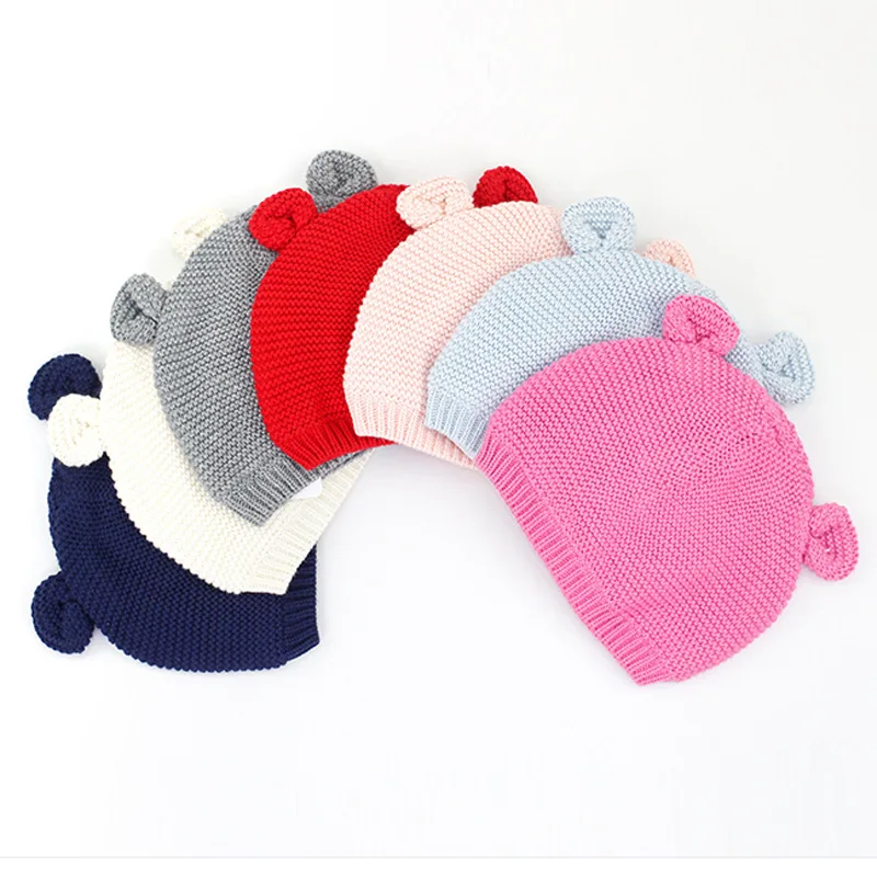 Cotton Cute Baby Beanie Bear Ears Knitted Beanie Hat For Girls Cartoon Infant Toddler Boys Hat Double Layer Crochet Hat Autumn (8)