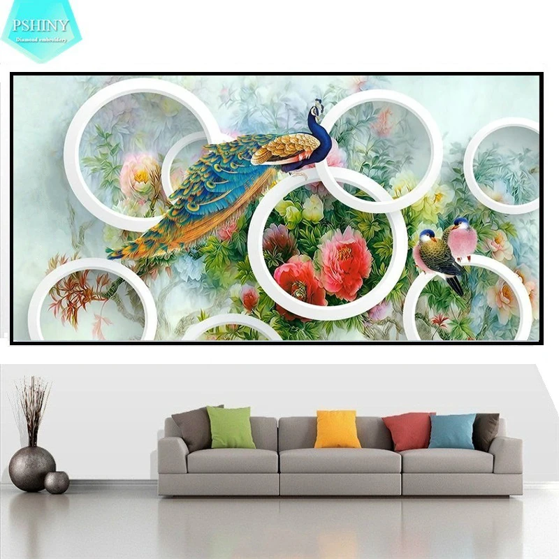 

PSHINY 5D DIY Diamond embroidery sale Peacock flower Background decor Full square rhinestone Diamond Painting cross stich