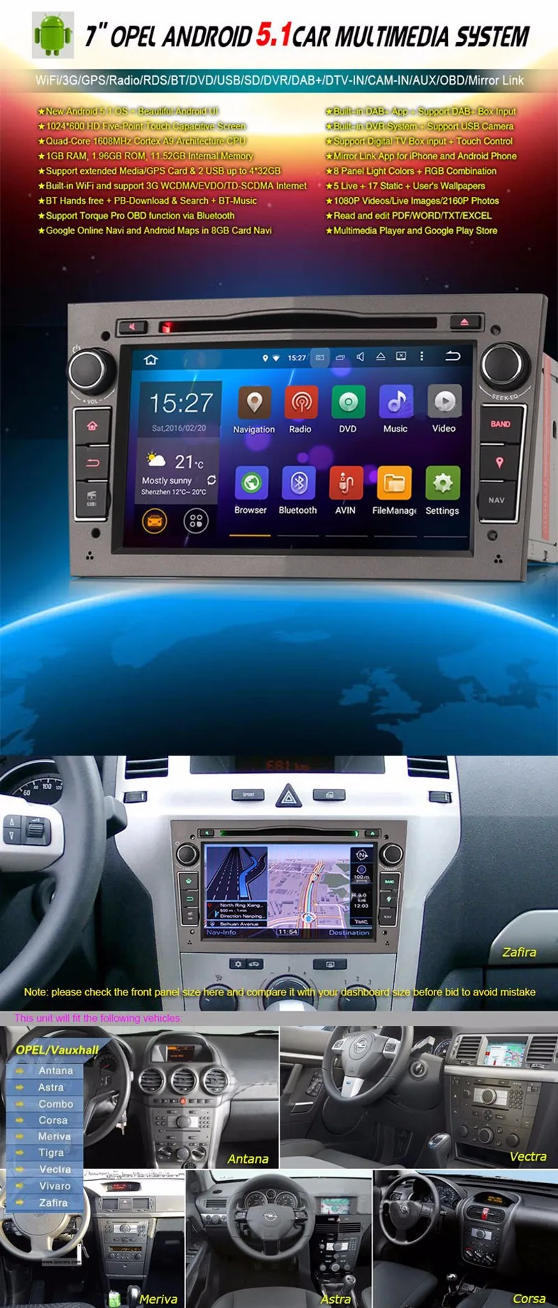 Discount Quad Core Android 5.1 1024*600 Capacitive Screen Car Stereo for Vauxhall Opel Astra H G Vectra Antara Zafira Corsa DVD GPS Navi 0