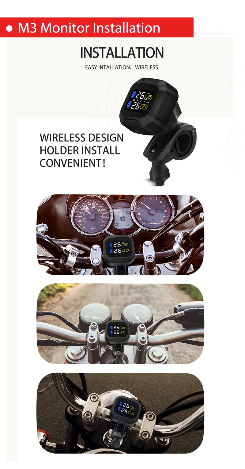 Wireless Motorcycle TPMS Tire Pressure Monitoring System Motor Tyre Auto Alarm M3 TPMS-2