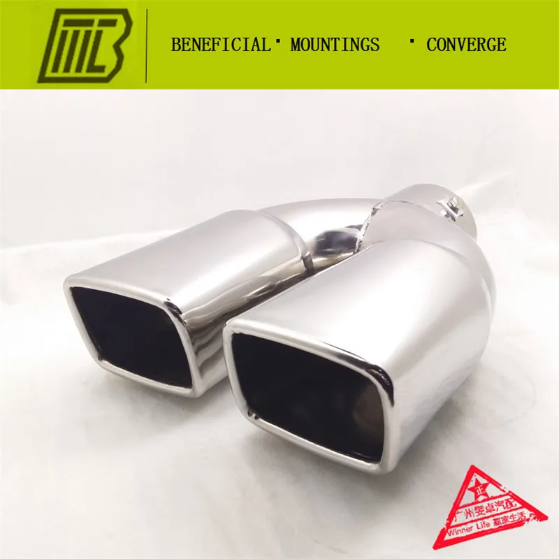 Car Exhaust 1 into 2 Muffler square straight pipe Modified Tail Pipe