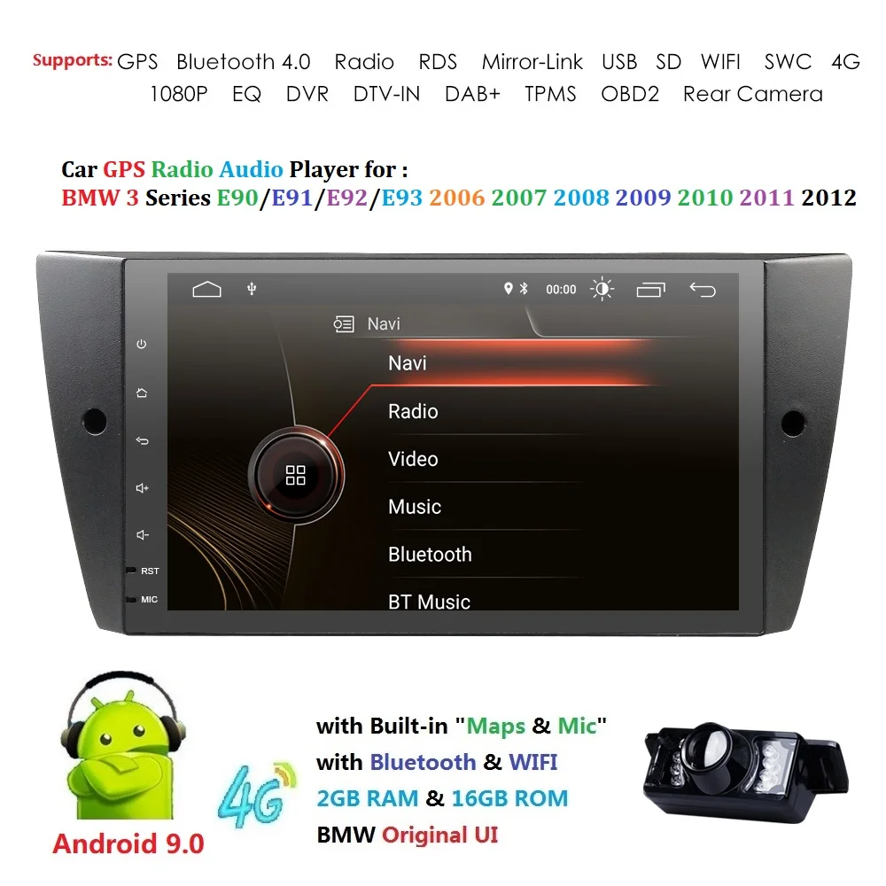 Flash Deal 1 Din Android 9.0 QUAD core 9 Inch Car GPS stereo For BMW E90 E91 E92 E93 2006-2012 EQ SWC 1080P OBD2 TPMS  DTV-IN Free Camera 2
