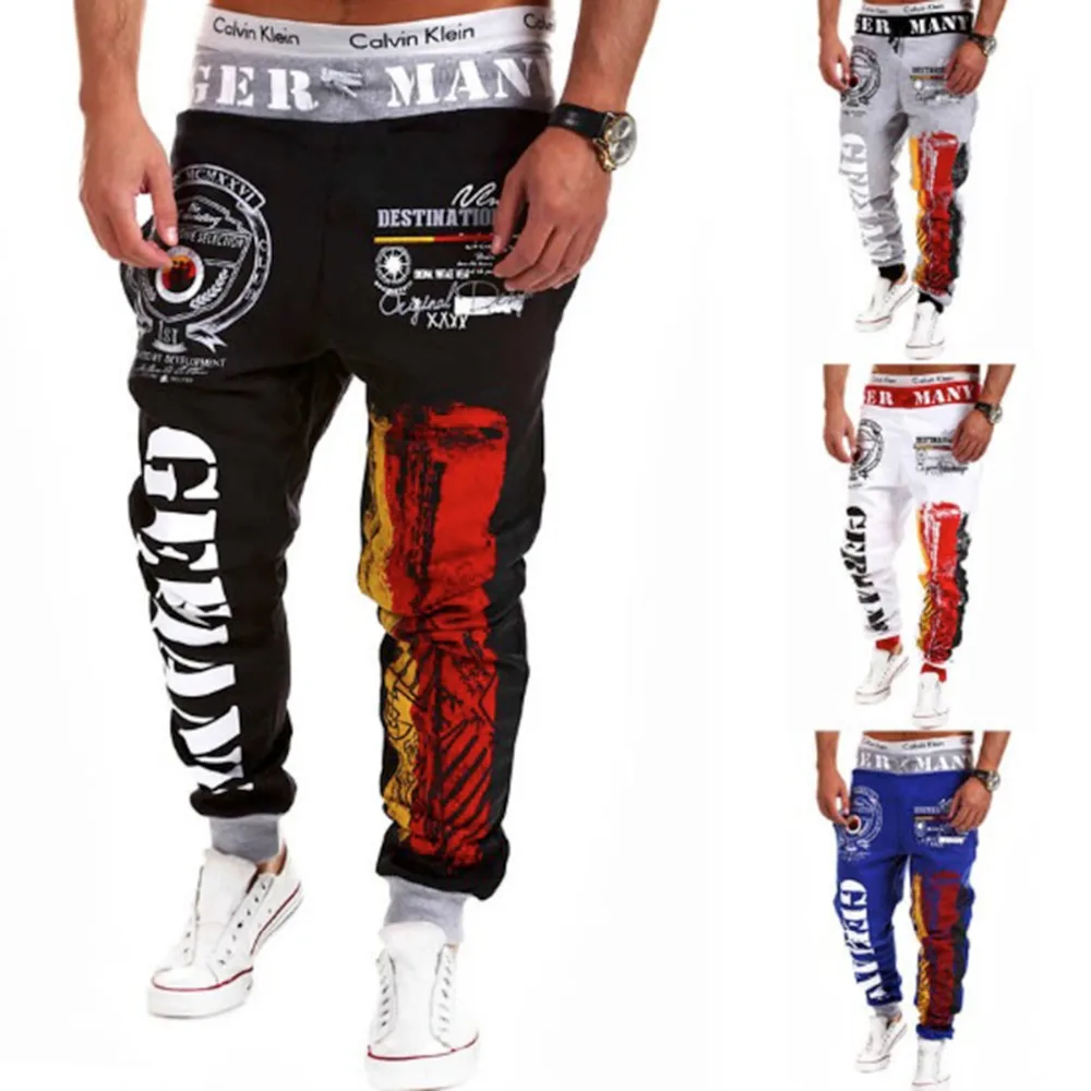 

Men's Casual Leisure 3d printed FIRE letter print Harem Pants Men Casual Fit Ankle Banded Trousers Men digital print letter