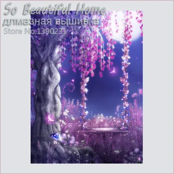 

Home Decor Craft purple Flowers and moon Mosaic Embroidery 5D DIY Diamond Painting Diy Cross Stitch Craft wall decoration SF6394