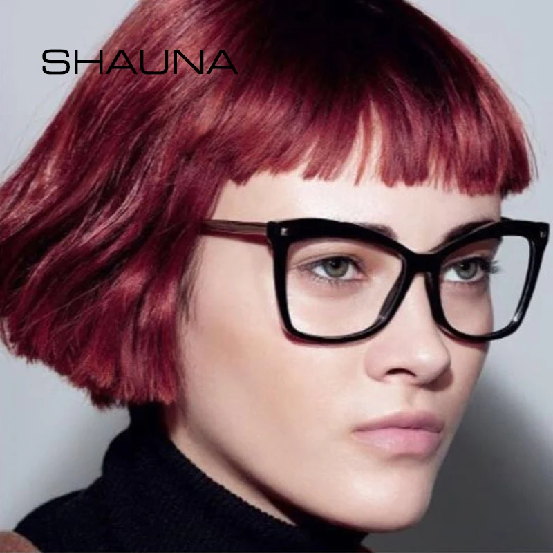 

SHAUNA Oversize Cat Eye Eyeglasses Frame Women Fashion Nail Decoration Resin Lens Optical Glasses