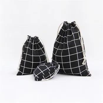 

3pcs/set 3Colors Simple grid cotton linen fabric dust bag Drawstring Bags shoes bag