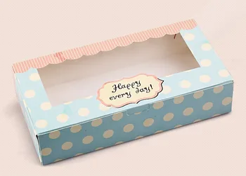 

Wholesale egg tart box vintage polka dot open window food biscuit cake box 27*13.5*6CM 100piece\lot