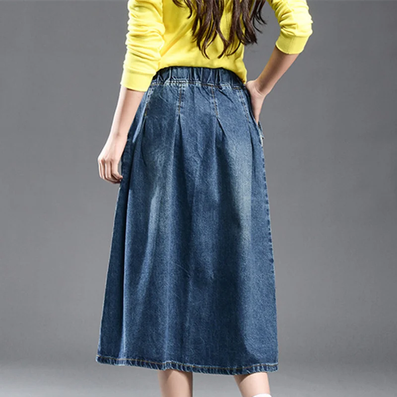 Летняя джинсовая с эластичной талией Миди А-силуэта размера плюс повседневная юбка большого размера Женская повседневная юбка с карманами высокое качество 9XL TT2547