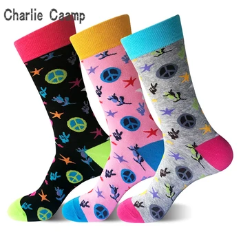 

Charlie Campp 2018New Free Shipping 3 Pairs/piece Europe And The United States Large Size Flower Pattern Men's Socks HY0028