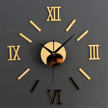 

Modern Minimalist Wall Clock 3D Large Size Mirror Sticker DIY Roman Number Needle Quartz Wall Clocks for Home Living Room Decor