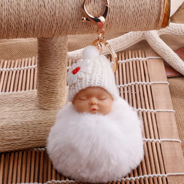 

2019 New High Quality Sleeping Baby Doll Ball Key Chain Car Keyring Holder Bag Pendant Charm Keychain Plush Fur New Cute Women