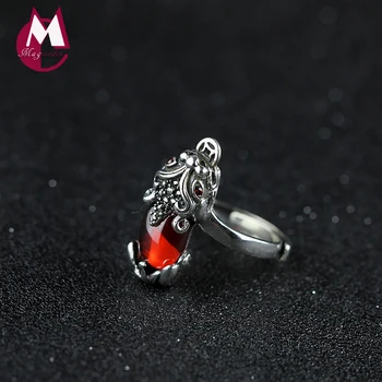 

Luxury Natural Stone Red Jade Wedding Ring For Women 100% 925 Sterling Silver Ring Fine Jewelry Classic Lucky Coin Animal SR17