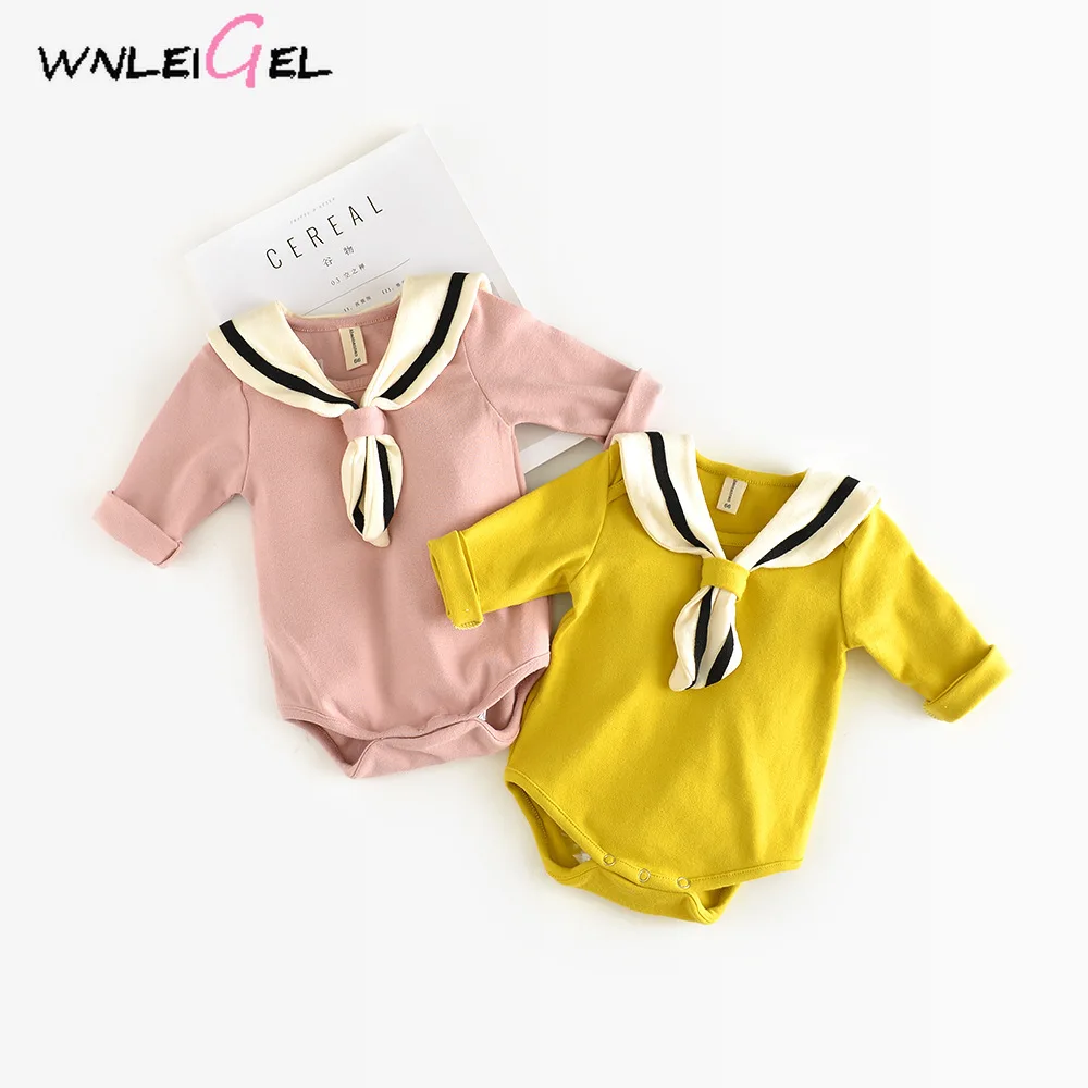 

WLG baby girl rompers newborn girl spring autumn navy rompers baby kids solid clothes for 6 month to 2 years