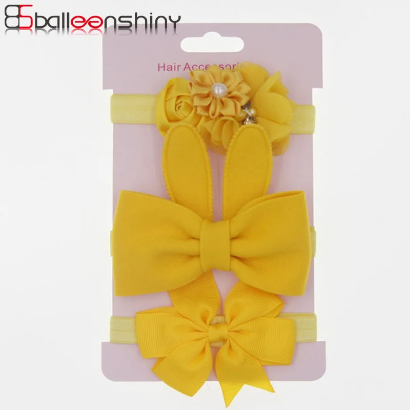 

BalleenShiny 3PCS New Baby Rabbit Ears Bow Headband Set Princess Elastic Hair Band Headwear Rose Flower Kids Hair Accessories