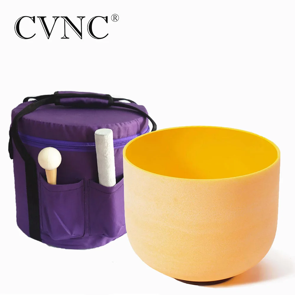 

CVNC 440Hz or 432Hz Solar Plexus Chakra 8" Note E Frosted Quartz Crystal Singing Bowl + Purple Carry Bag