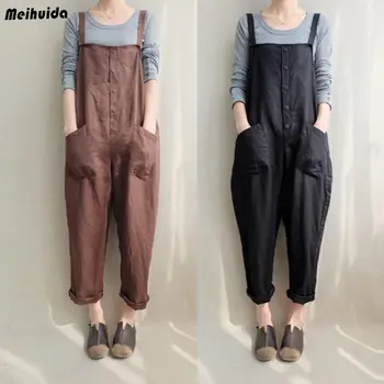 

Women Casual Loose Linen Pants Cotton Jumpsuit Harem Trousers Overalls Vintage Playsuits Sleeveless Summer Plus Size