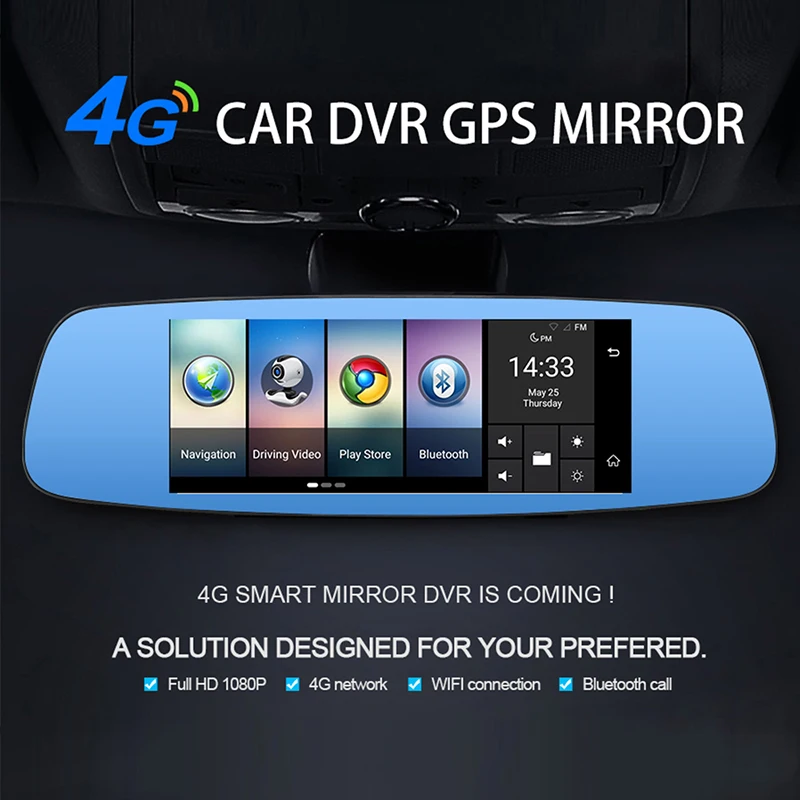 AWESAFE 4 г зеркало видеорегистратор Android 7 &quotTouch Remote Monitor Зеркало заднего вида gps Navi FHD