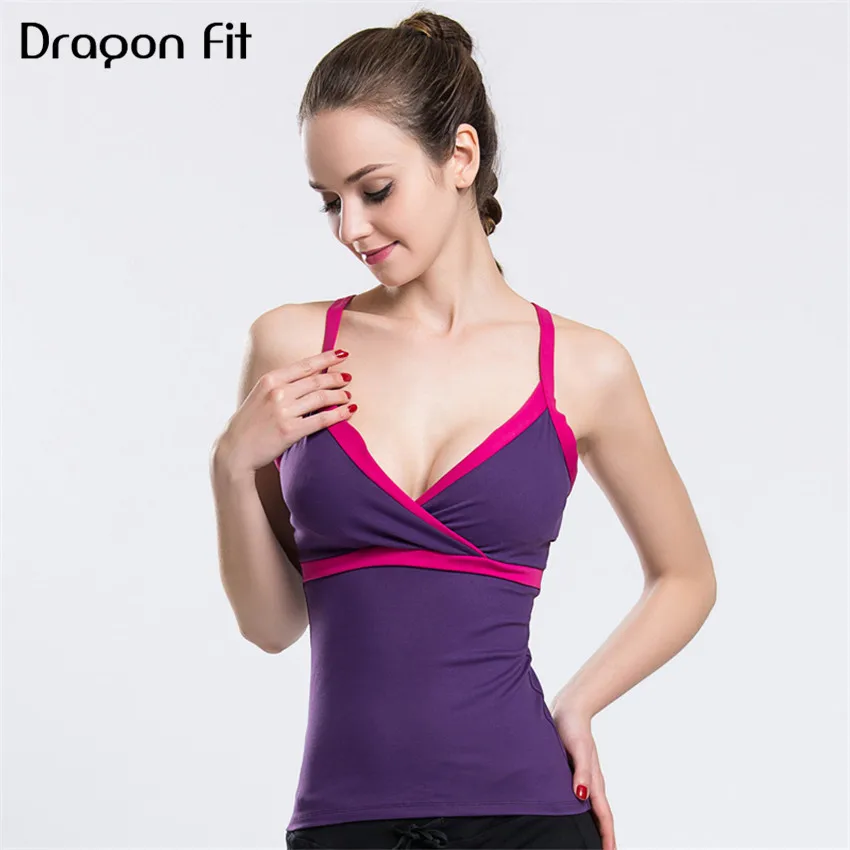 

Dragon Fit Purple Patchwork Breathable Elastic Yoga Vest Women Running Quick Drying Comfortable Vest Fitness Tops Female
