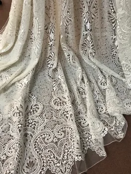 

Luxury African French Lace Fabric with full beads High Quality Embroidered African Tulle Lace Fabric For Wedding