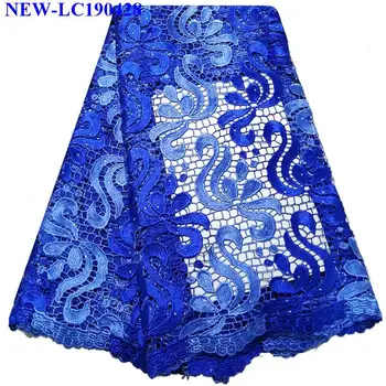 

Embroidered Tulle Fabric Royal blue African French Water soluble lace High Quality Guipure lace fabric for wedding dress XGR03