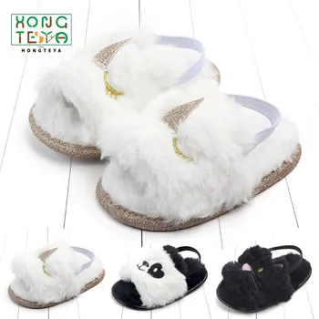 

Cartoon Unicorn Panda Summer Baby Girls Plush Sandals Baby Fur Slippers Newborn Bebe Shoes Infant Toddlers Soft Sole Sandals