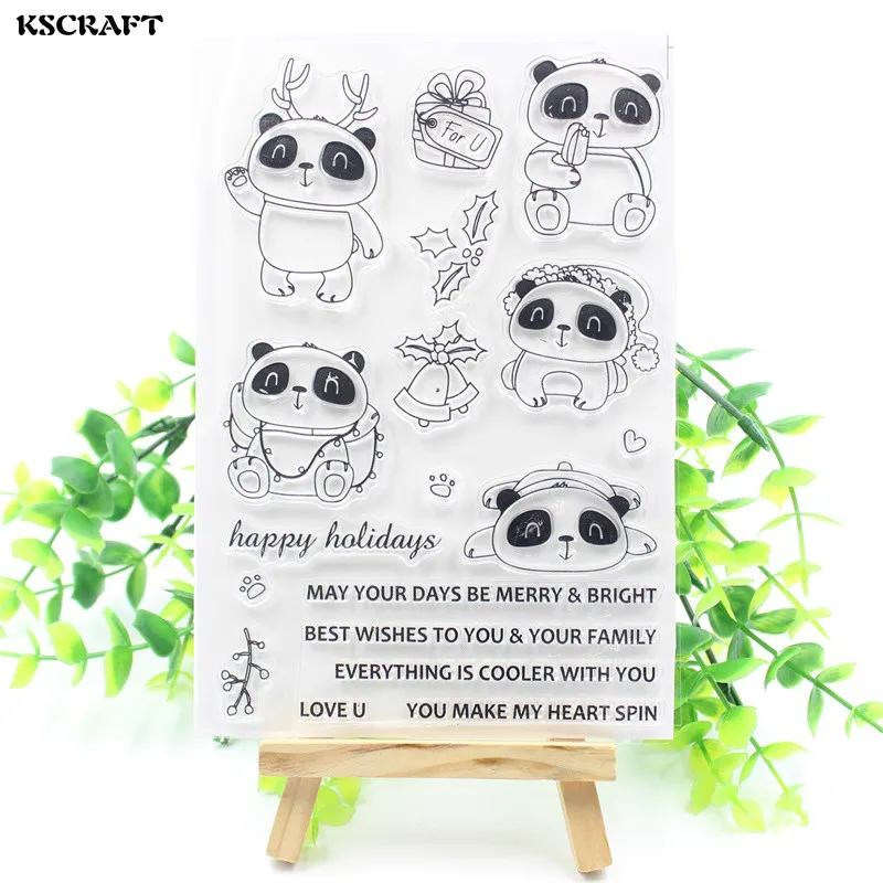 KSCRAFT Cute Panda Transparent Clear Silicone Stamps for DIY