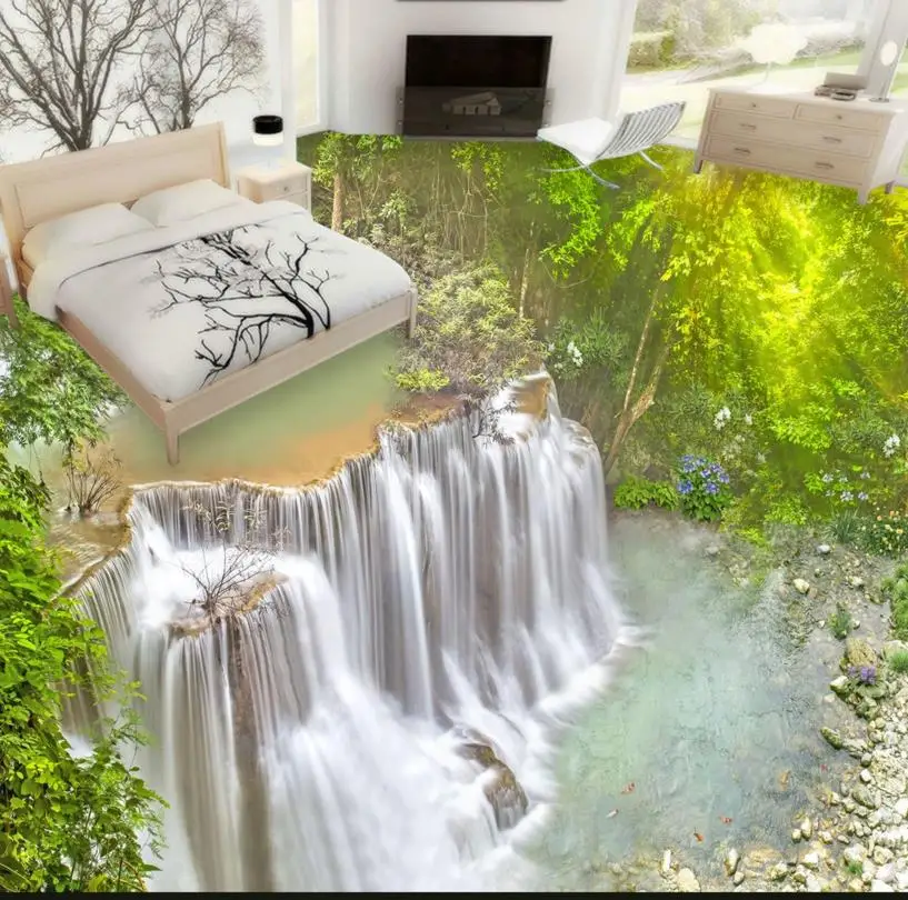 

3d pvc flooring waterproof Self-adhesive 3d wall murals wallpaper custom waterfall 3d floor tiles for bathrooms