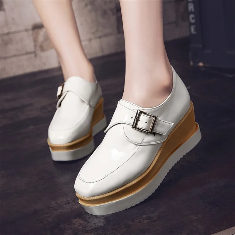 Casual Automne Coin Verni Black En Femme Chaussures Femmes Cuir Pompes Confort Talons white wine forme Plate Printemps Hauts Boucle q0Ow6O