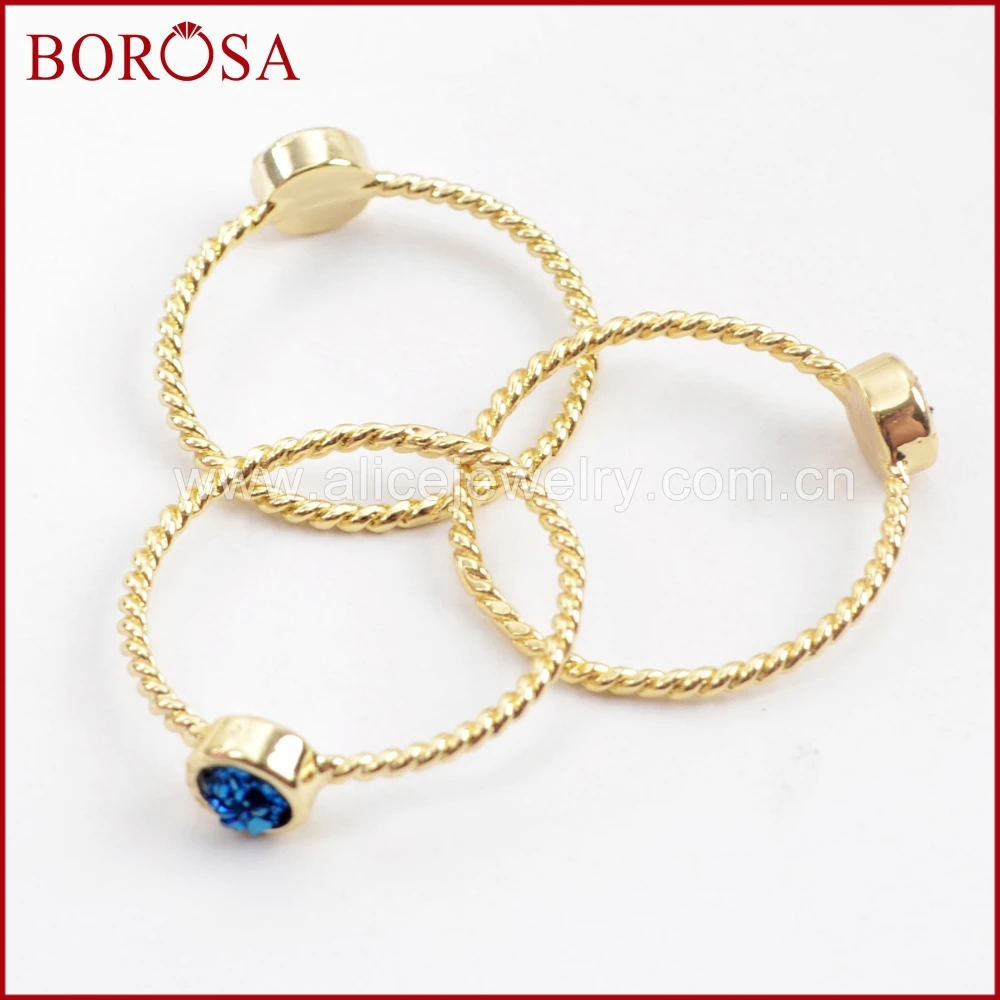 BOROSA 10 шт. золотого цвета 4 мм Drusy круглые Φ Безель кольцо смешанные s для женщин