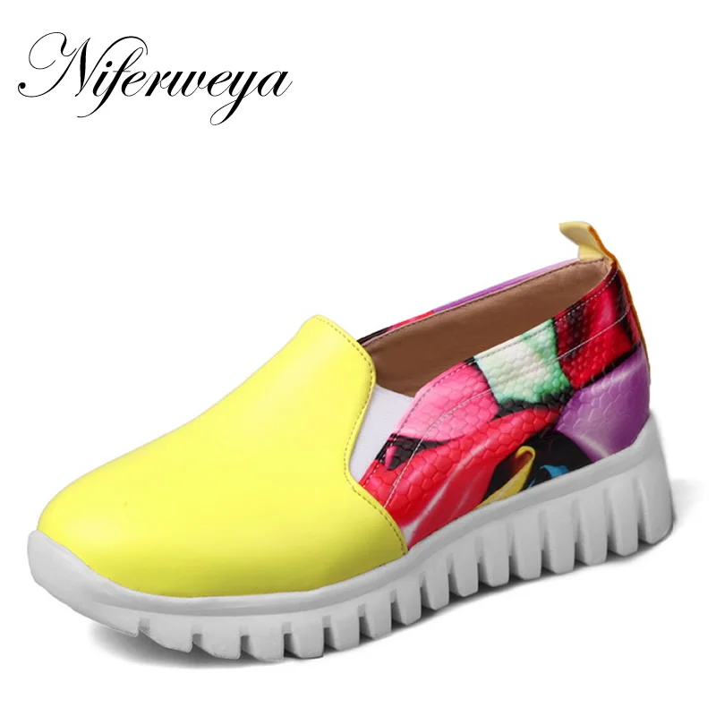 

Big size 30-46 Spring/Autumn women low heel shoes Fashion Round Toe Platform Slip-On Mixed Colors Casual shoes zapatos mujer