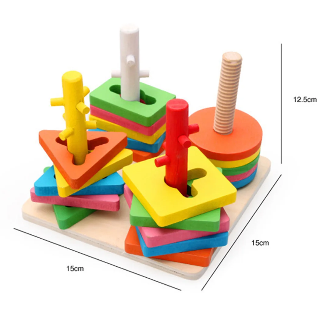 Деревянные парные блоки в форме четырех колонн, набор геометрических форм для детей, Игрушки для раннего образования, интеллектуальные DIY блоки для детей
